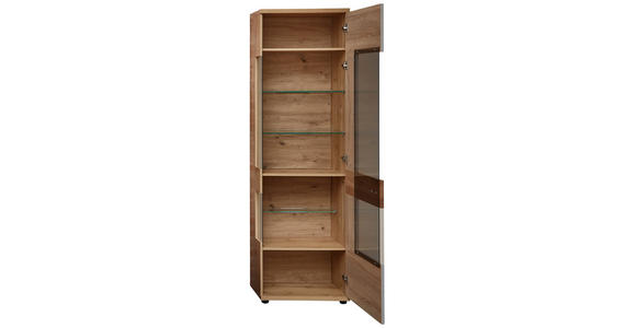 VITRINE in Wildeiche Hellgrau, Eiche Artisan, Wildeiche - Wildeiche/Zinkfarben, Design, Glas/Holz (60/201/38cm) - Novel