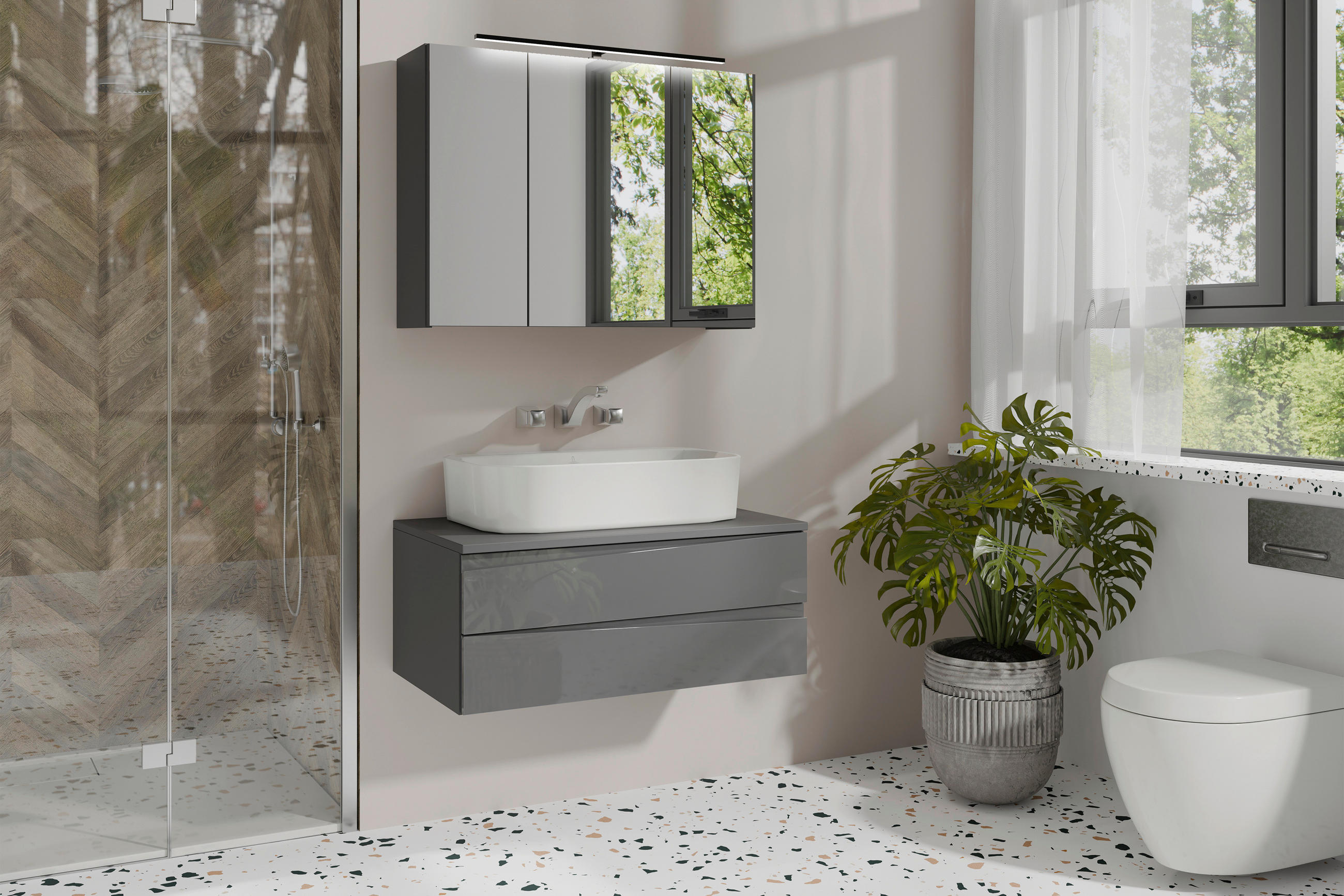 SPIEGELSCHRANK 80/60/20 cm  - Anthrazit, MODERN, Glas/Holzwerkstoff (80/60/20cm) - MID.YOU