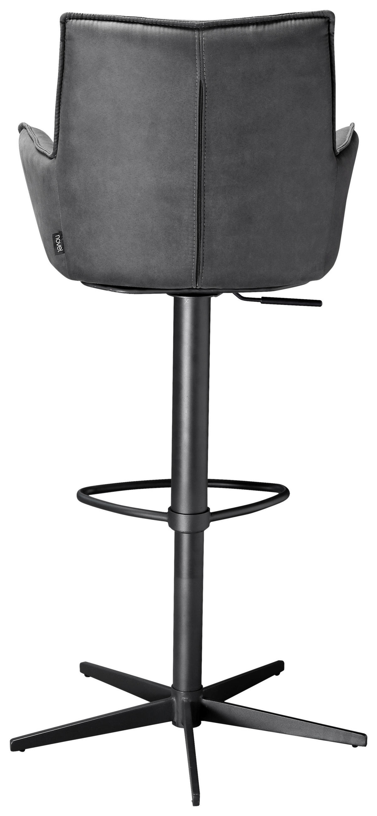 BARHOCKER Mikrofaser Schwarz, Dunkelgrau Eisen Wippfunktion, Sitzfläche 360° drehbar, inklusive Armlehnen, automatische Rückholfunktion - Dunkelgrau/Schwarz, Design, Textil/Metall (56/110/55cm) - Novel