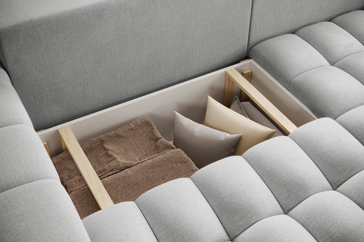 ECKSOFA BONETT in Samt Hellgrau  250/175 cm  - Hellgrau/Schwarz, Design, Kunststoff/Textil (250/175cm) - MID.YOU