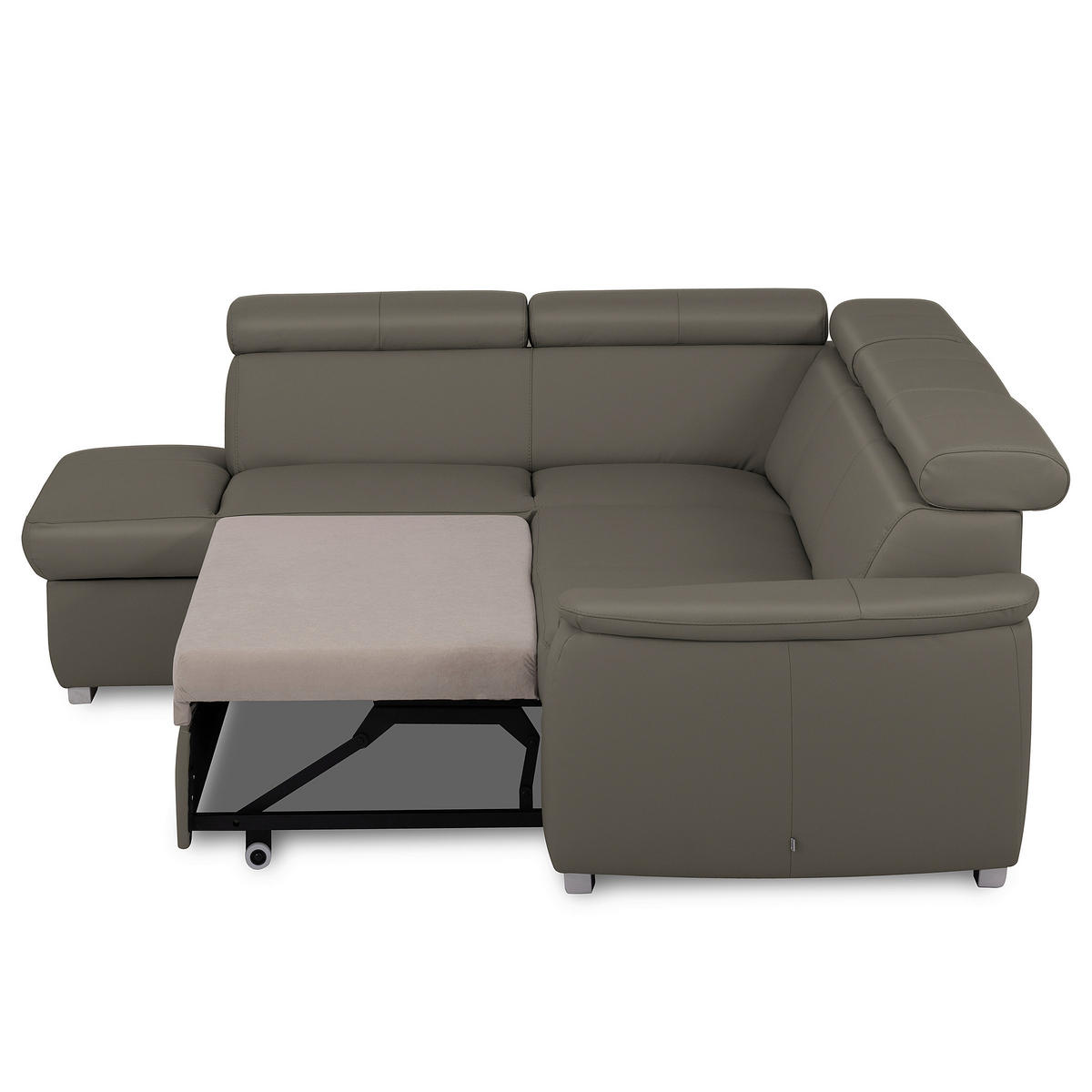 WOHNLANDSCHAFT  in Kombination Echtleder/Lederlook Schlammfarben  - Schlammfarben, Leder/Metall (211/262cm) - Celina Home