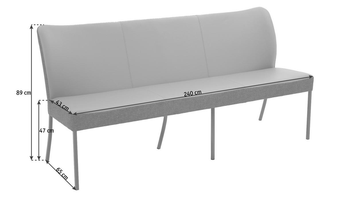 SITZBANK 240/89/65 cm Webstoff Kombination Echtleder/Stoff Anthrazit, Orange Metall  - Anthrazit/Orange, Design, Leder/Textil (240/89/65cm) - Bert Plantagie