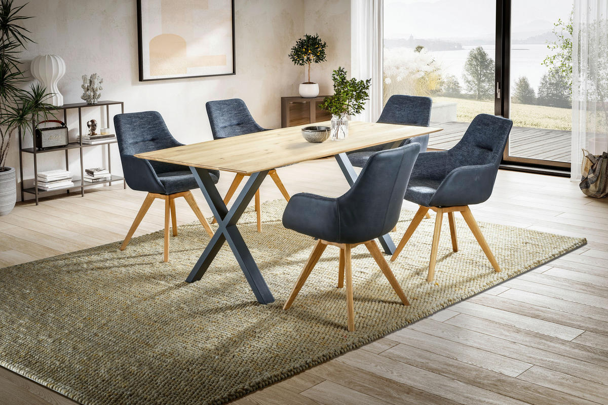ESSTISCH Eiche massiv rechteckig Schwarz, Eichefarben  - Eichefarben/Schwarz, LIFESTYLE, Holz/Metall (180/90/75cm) - Linea Natura