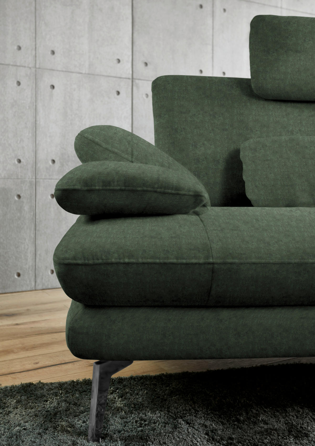 ECKSOFA in Velours Olivgrün  - Schwarz/Olivgrün, Design, Textil/Metall (284/184cm) - Dieter Knoll