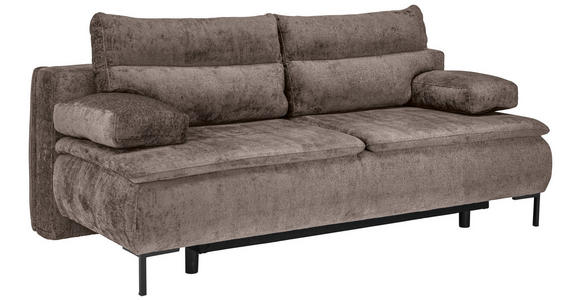 BOXSPRINGSOFA Webstoff Taupe Rückenkissen, Armlehnenkissen, Bettkasten, Schlaffunktion, Rücken echt  - Taupe/Schwarz, Design, Textil/Metall (202/93/100cm) - Novel