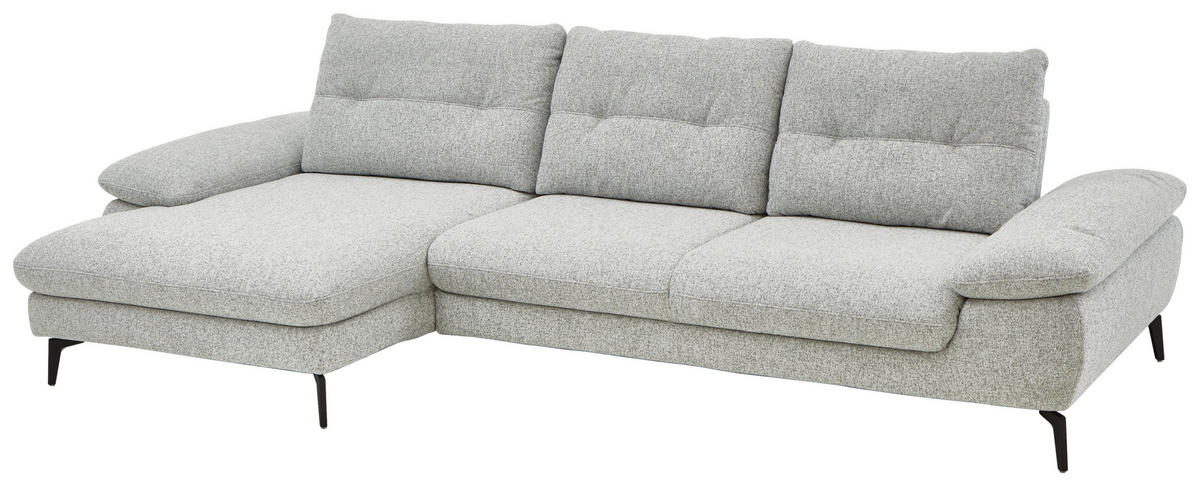 ECKSOFA Hellgrau Flachgewebe Rücken echt, Sitztiefenverstellung  - Hellgrau/Schwarz, Design, Textil/Metall (168/303cm) - Valdera