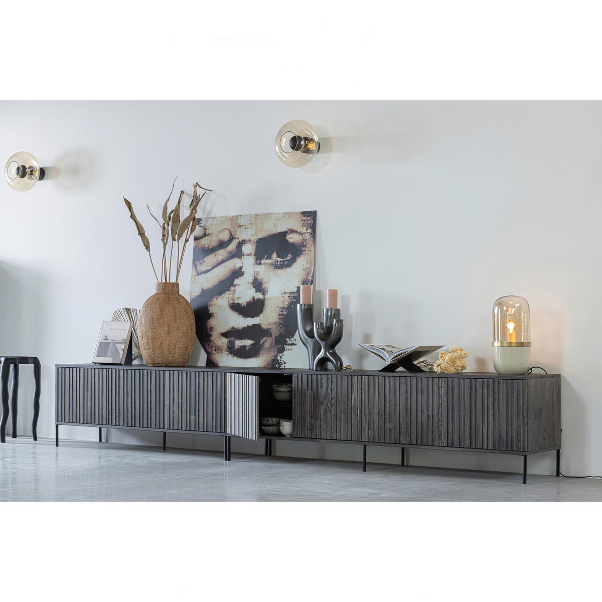 LOWBOARD Gravure 100/56/44 cm   - Schwarz/Braun, Design, Holz/Metall (100/56/44cm) - Livetastic