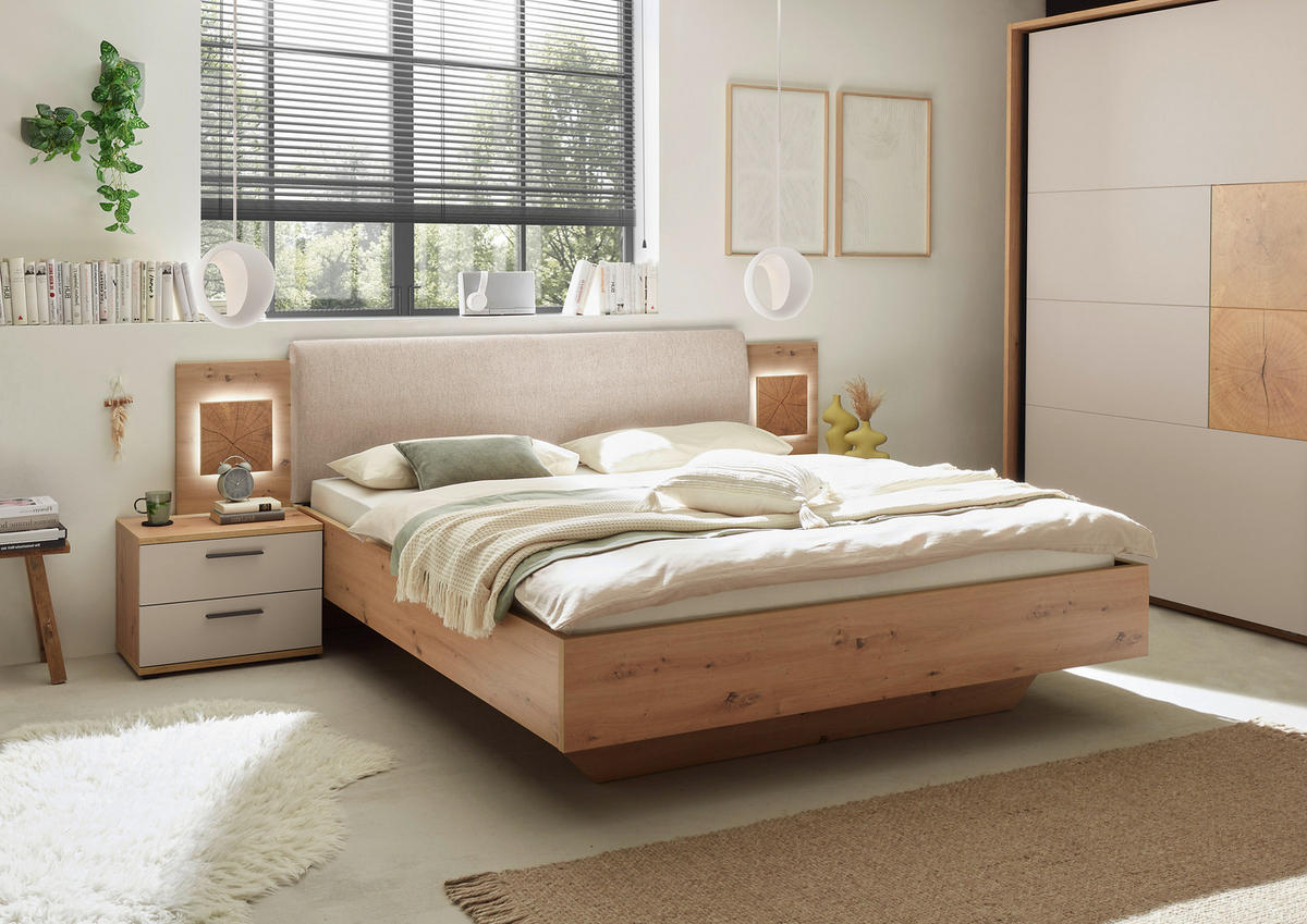 BETTANLAGE 180/200 cm  in Creme, Kaschmir, Eiche Artisan  - Kaschmir/Creme, KONVENTIONELL, Holzwerkstoff/Textil (180/200cm) - Xora