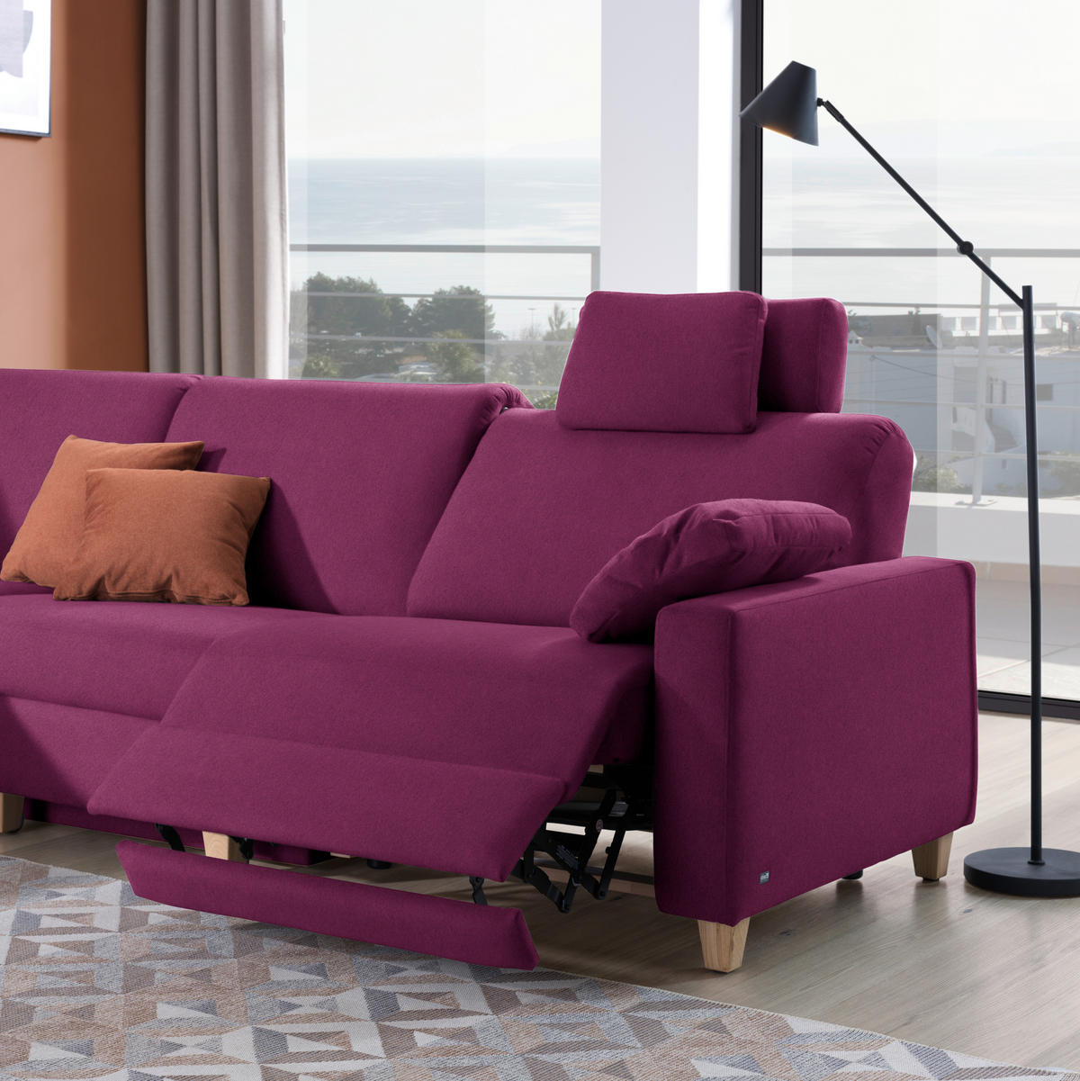 ECKSOFA in Flachgewebe Beere  203/261 cm  - Eichefarben/Beere, KONVENTIONELL, Holz/Textil (203/261cm) - Sedda
