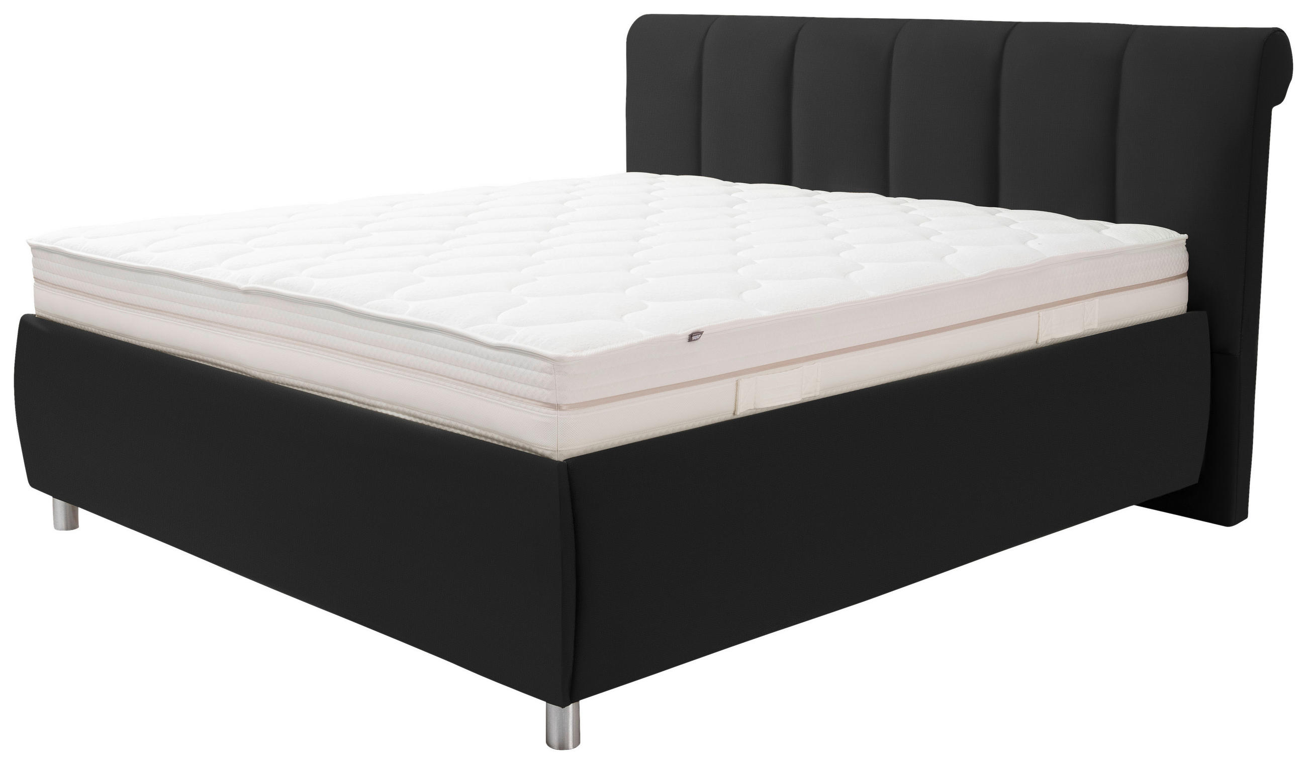 Pat tapitat 160x200 cm  in negru  - culoare aluminiu/negru, Modern, lemn/textil (200/116/224cm)