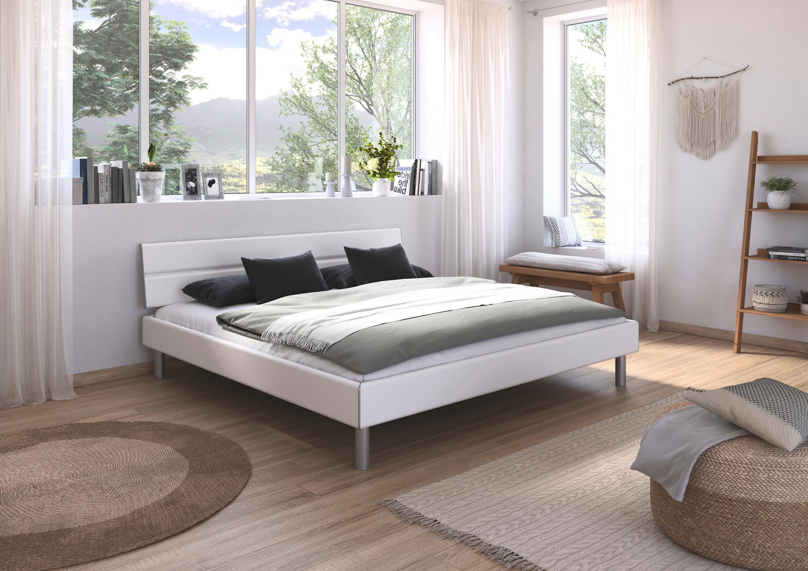 BETT 200/200 cm  in Weiss   - Weiss/Alufarben, Design, Holzwerkstoff/Metall (200/200cm) - Carryhome