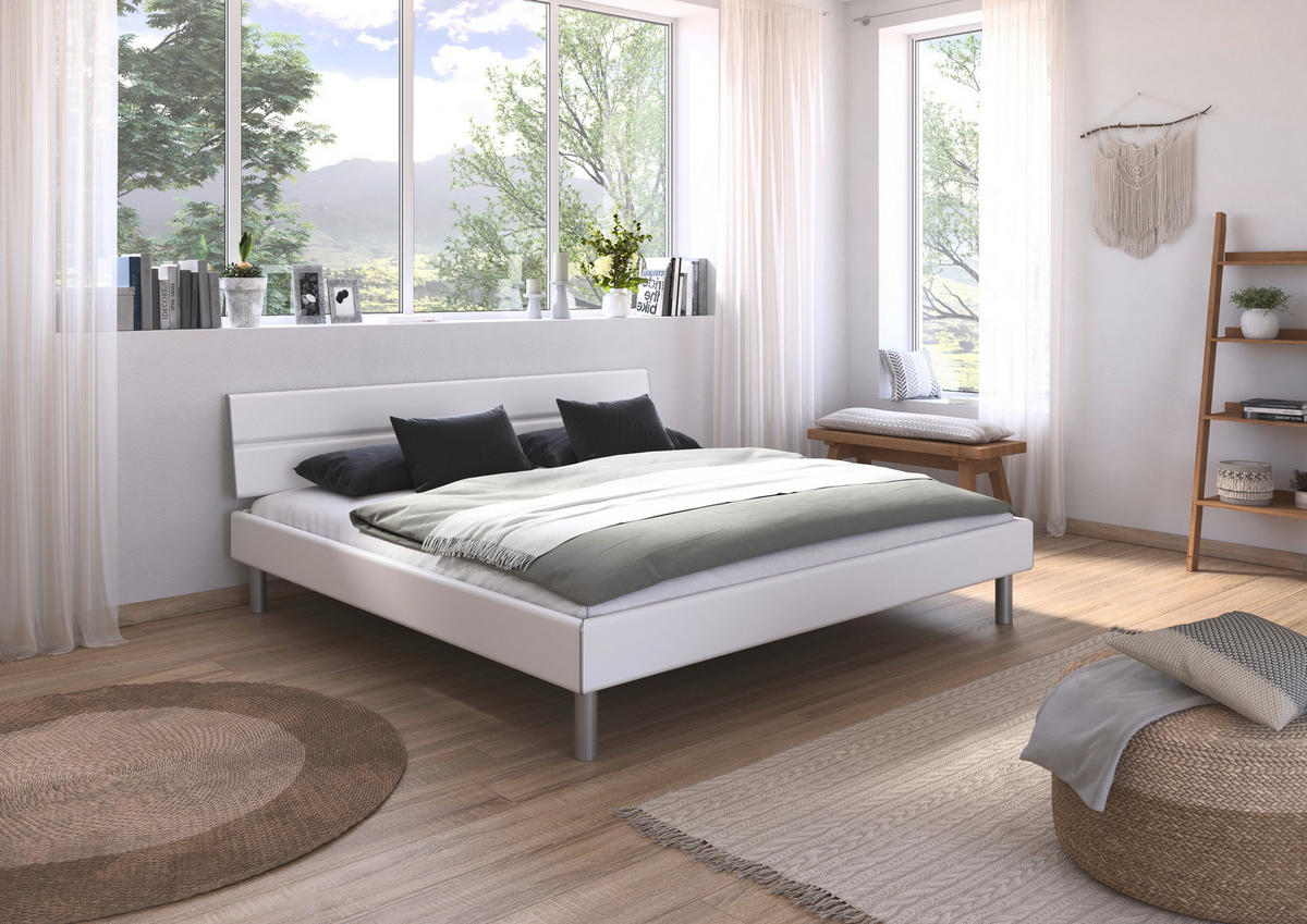 BETT 200/200 cm  in Weiß  - Alufarben/Weiß, Design, Holzwerkstoff/Metall (200/200cm) - Carryhome