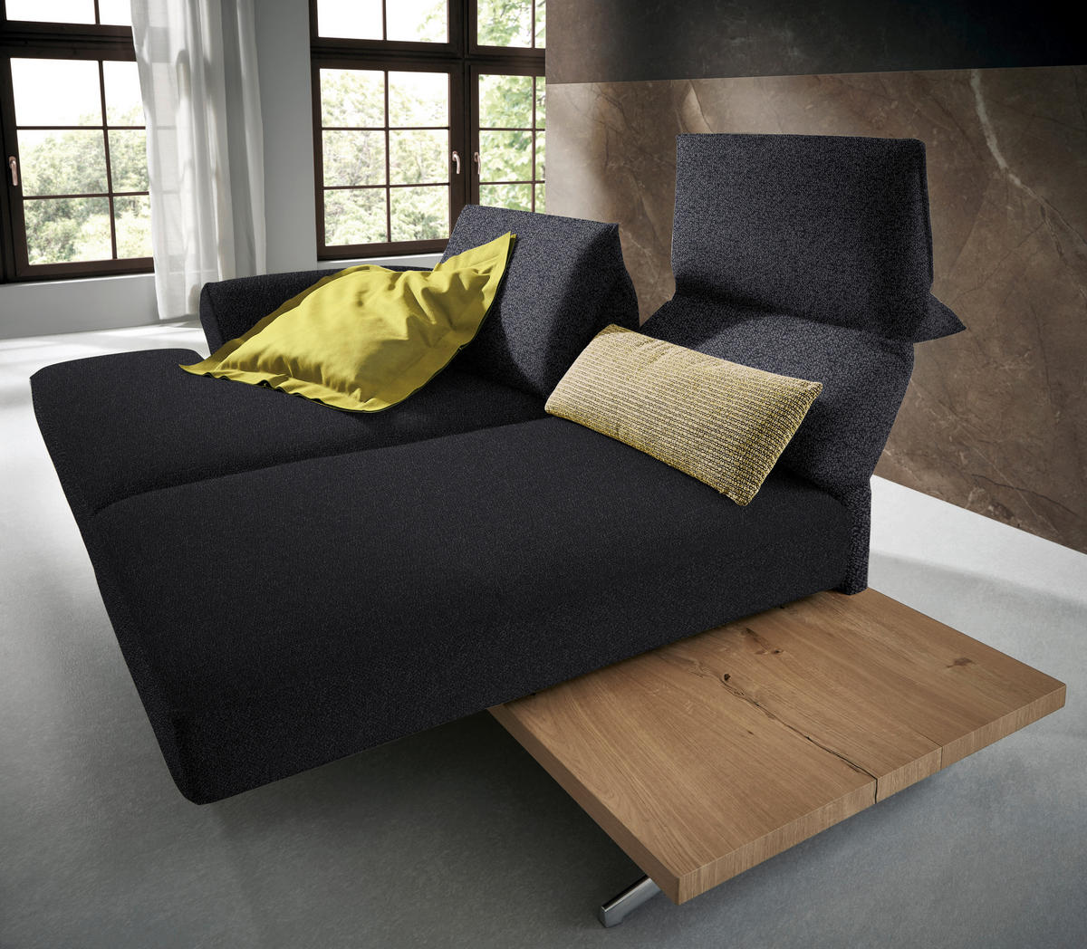 ECKSOFA  in Flachgewebe Schwarz  132/240 cm  - Chromfarben/Schwarz, Design, Holz/Textil (132/240cm) - Koinor