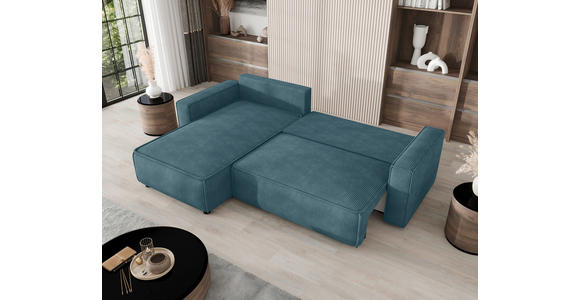 ECKSOFA Türkis Cord Zierkissen, Rückenkissen, Bettkasten, Schlaffunktion, Rücken echt, Liegefläche im Originalstoff  - Türkis/Schwarz, MODERN, Kunststoff/Textil (190/280cm) - Carryhome