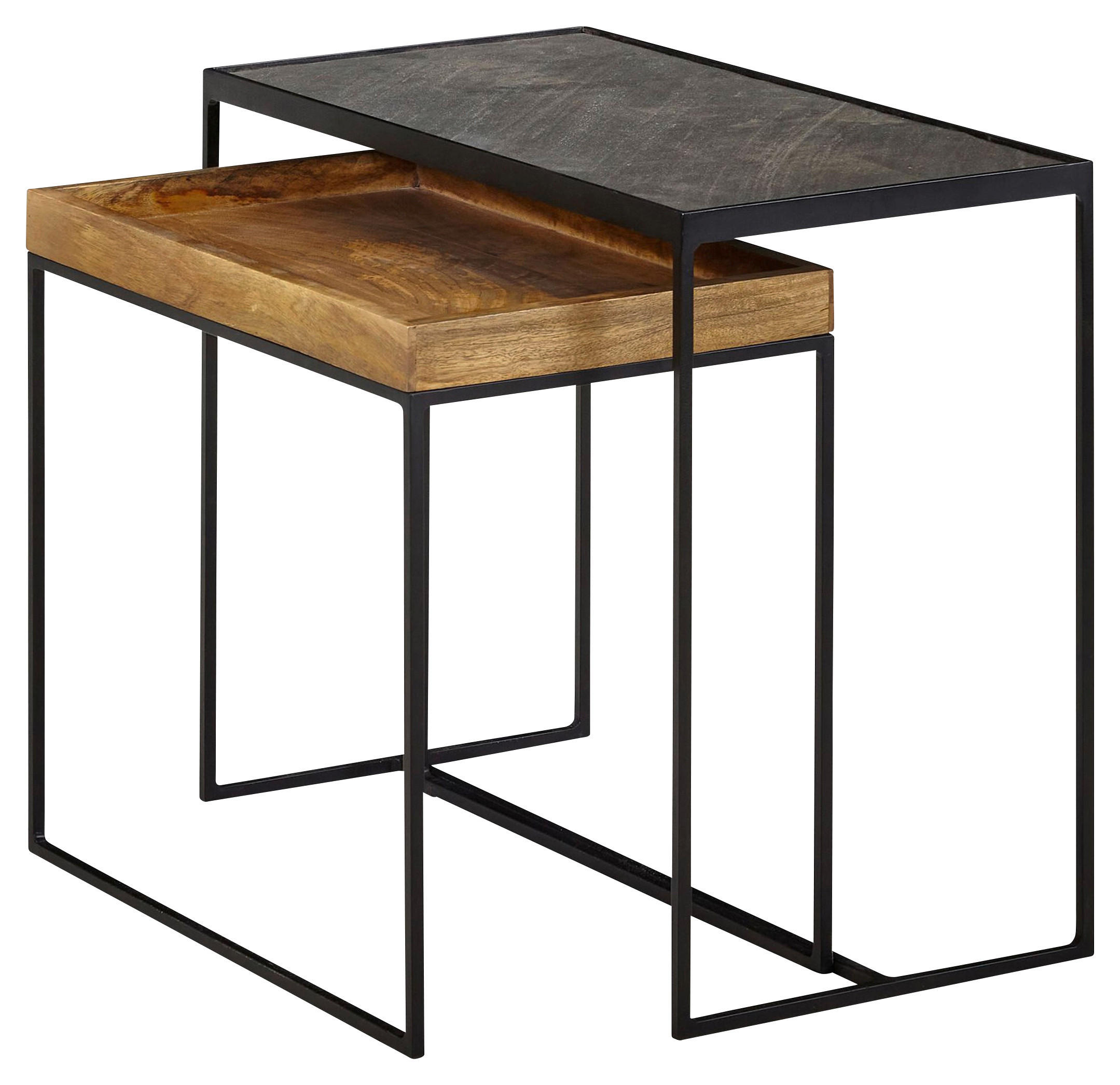 BEISTELLTISCHSET Mangoholz massiv Braun  - Braun, MODERN, Holz/Stein (60/30/50cm) - MID.YOU