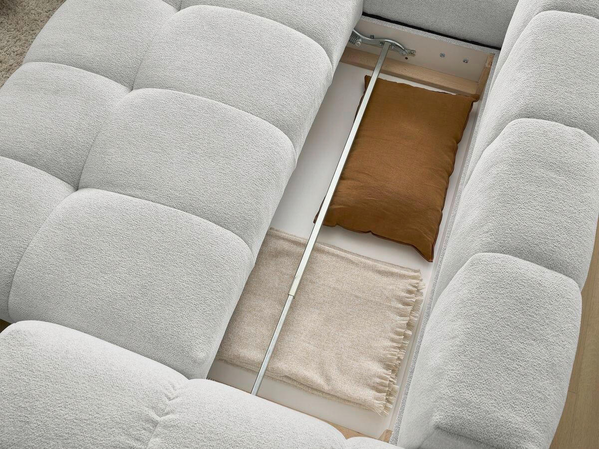 ECKSCHLAFSOFA EVEREST  mit Rücken echt, Armteil links, Armteil rechts Flachgewebe Hellgrau  - Hellgrau/Schwarz, MODERN, Kunststoff/Textil (320/212cm)