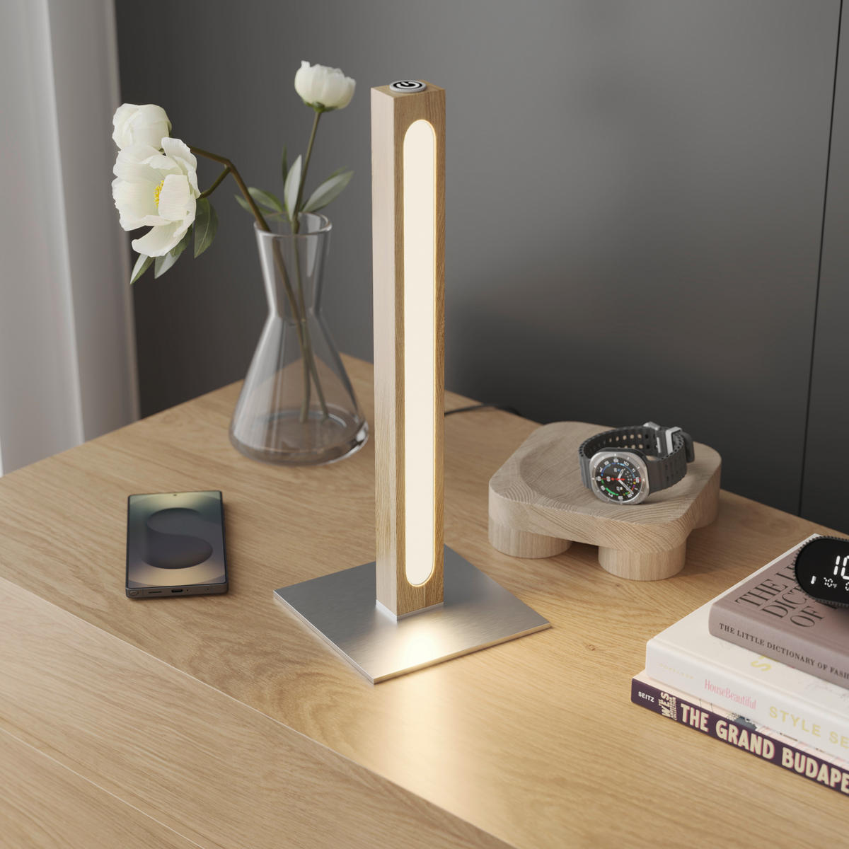 LED-TISCHLEUCHTE 15/40/15 cm   - Eichefarben/Nickelfarben, LIFESTYLE, Holz/Kunststoff (15/40/15cm) - Novel