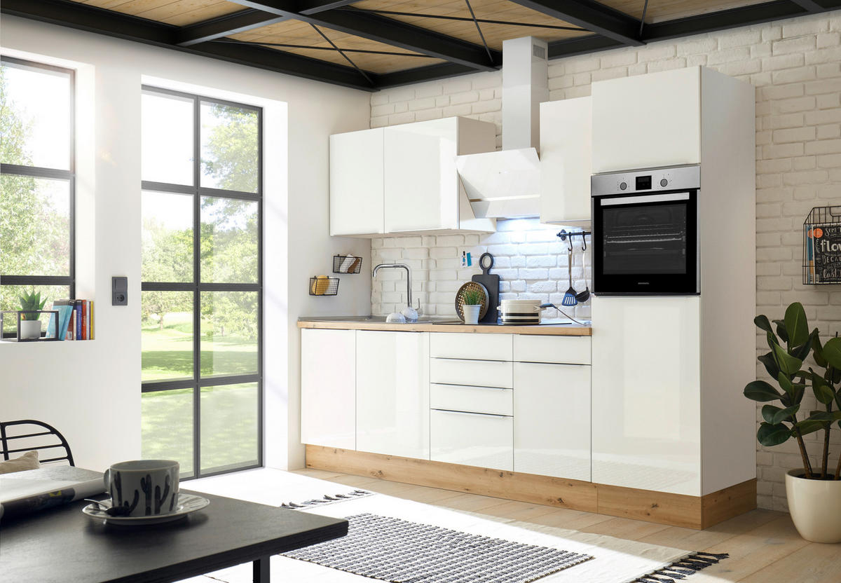 MODULKÖK 280 cm   i vit, ek Artisan, vit högglans  - vit/aluminiumfärg, Lifestyle, trämaterial/plast (280cm) - Respekta