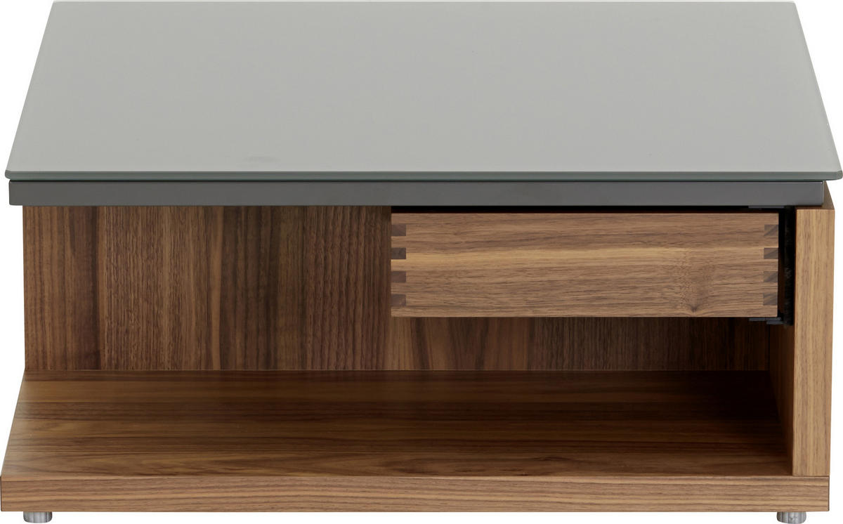 COUCHTISCH in Holz, Glas 70/70/30,9 cm  - Nussbaumfarben/Grau, Design, Glas/Holz (70/70/30,9cm) - Now by hülsta