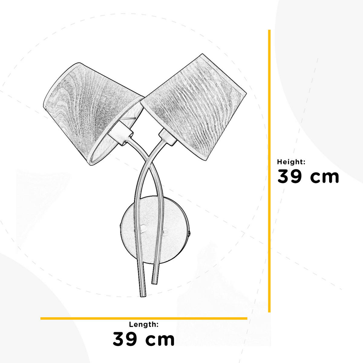 WANDLEUCHTE 39/20 cm   - Eichefarben/Schwarz, KONVENTIONELL, Textil/Metall (39/20cm)