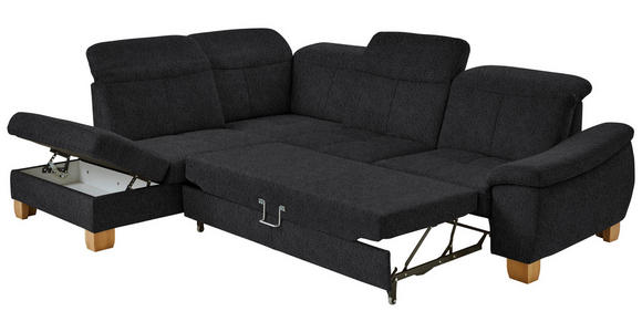 ECKSOFA in Flachgewebe Schwarz  - Wildeiche/Schwarz, Natur, Holz/Textil (243/301cm) - Voleo