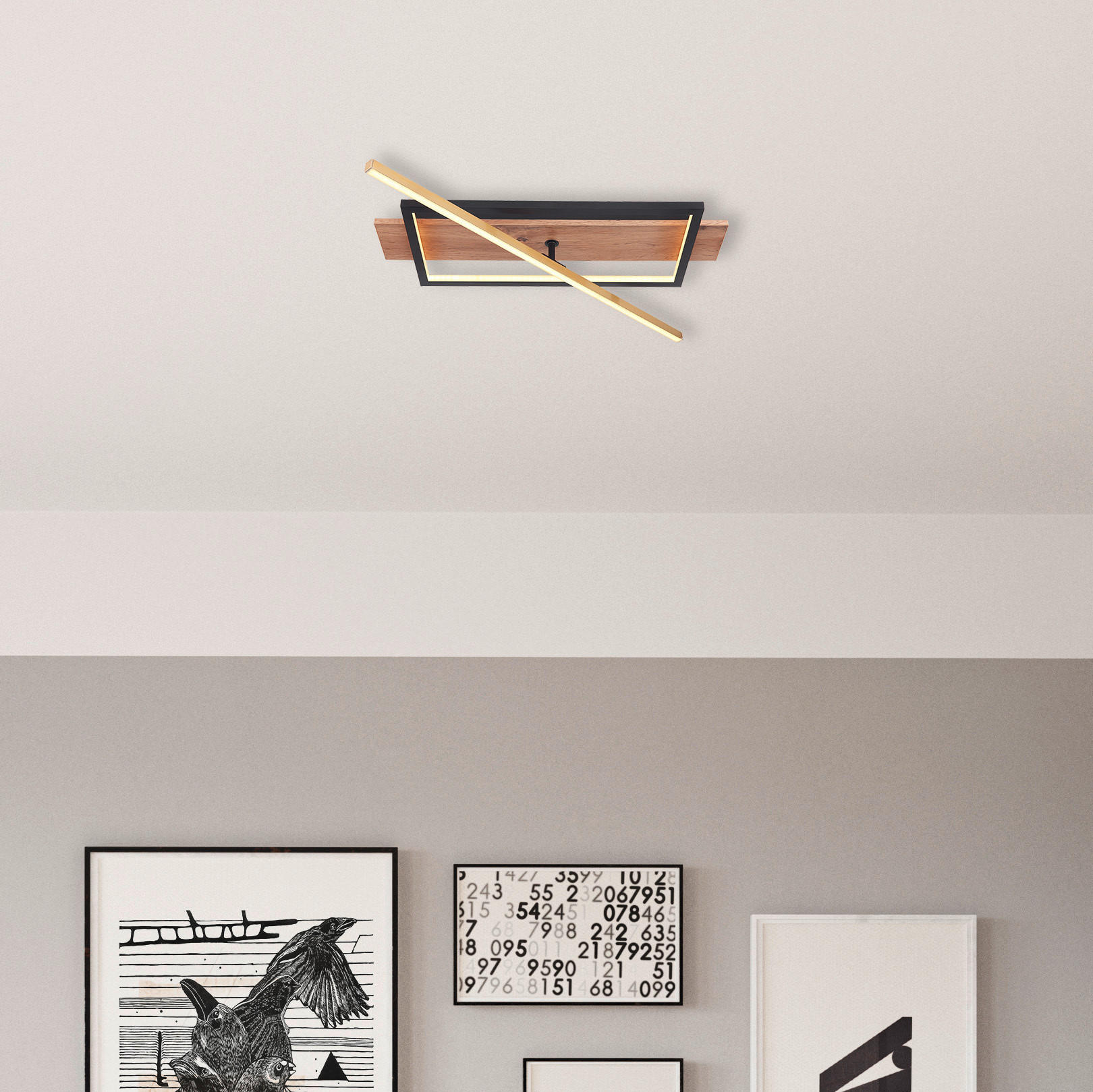 PLAFONIERĂ CU LED - opal/maro închis, Design, plastic/metal (60,5/20/9cm) - Globo