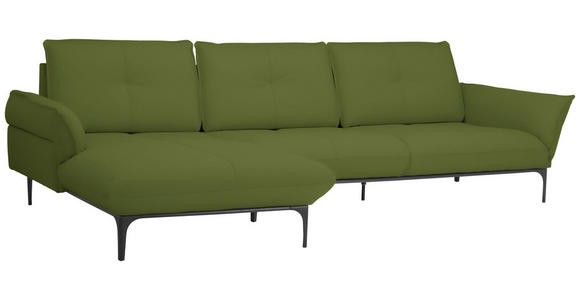 ECKSOFA in Echtleder Grün  - Schwarz/Grün, Design, Leder/Metall (182/325cm) - Valnatura