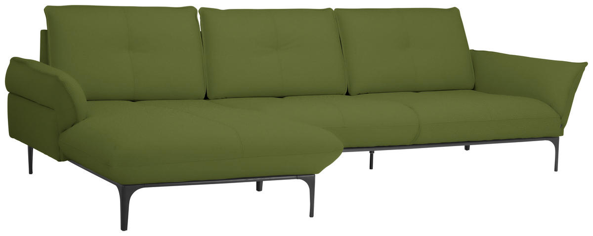 ECKSOFA in Echtleder Grün  - Schwarz/Grün, Design, Leder/Metall (182/325cm) - Valnatura