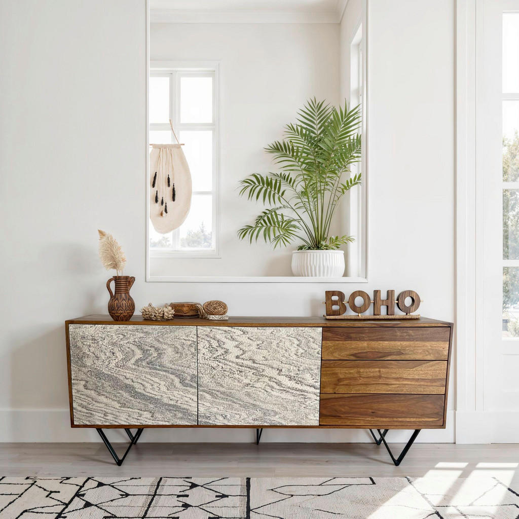 Thumbnail - Livetastic Sideboard, Sheesham, Holz, Sheesham, massiv, 2 Fächer, 3 Schubladen, 175x71x40 cm, stehend, handgemacht, Holz...