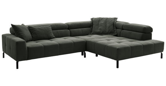 ECKSOFA in Feincord Olivgrün  - Schwarz/Olivgrün, KONVENTIONELL, Textil/Metall (311/219cm) - Hom`in