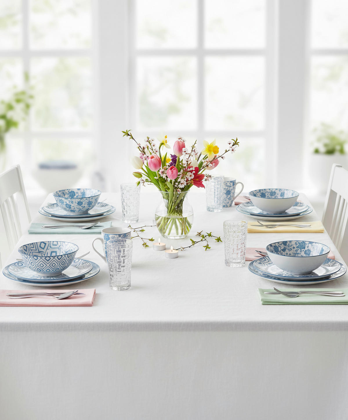 KOMPLETT SERVIS 30 delar  - vit/blå, Lifestyle, keramik - Novel