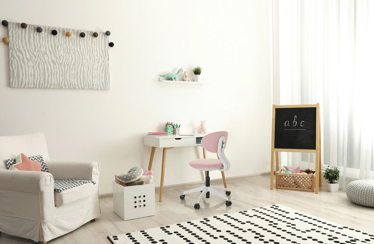 OTOČNÁ ŽIDLE PRO MLÁDEŽ, růžová - bílá/růžová, Basics, textil/plast (42/66-87/52cm) - MID.YOU