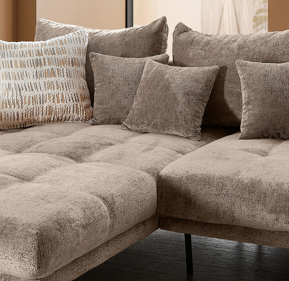 ECKSOFA Chenille Braun  - Schwarz/Braun, Konventionell, Textil/Metall (192/310cm) - Livetastic
