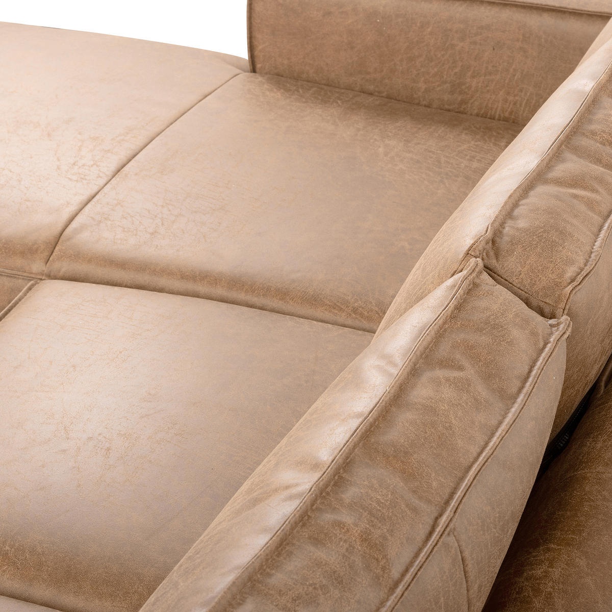 ECKSOFA Sandfarben Echtleder Lederlook Bettkasten, Schlaffunktion, Rücken echt  - Sandfarben/Schwarz, Design, Leder/Textil (166/238cm) - Livetastic