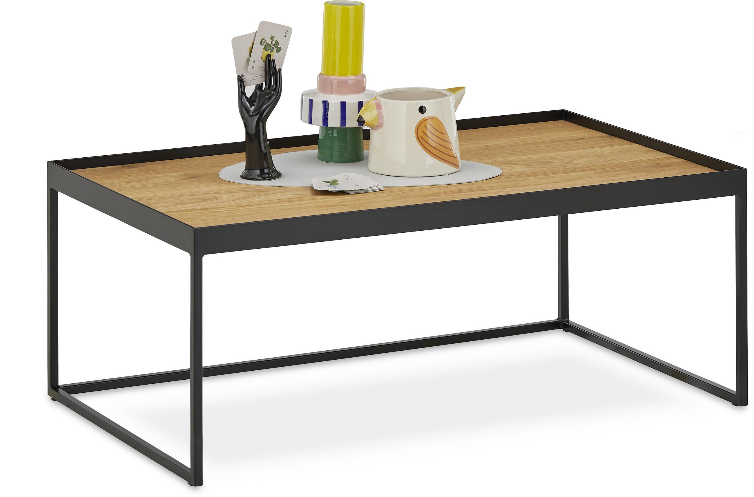 COUCHTISCH Eiche massiv 100/60/49 cm rechteckig Schwarz, Eichefarben  - Eichefarben/Schwarz, Natur, Holz/Metall (100/60/49cm) - SetOne by Musterring