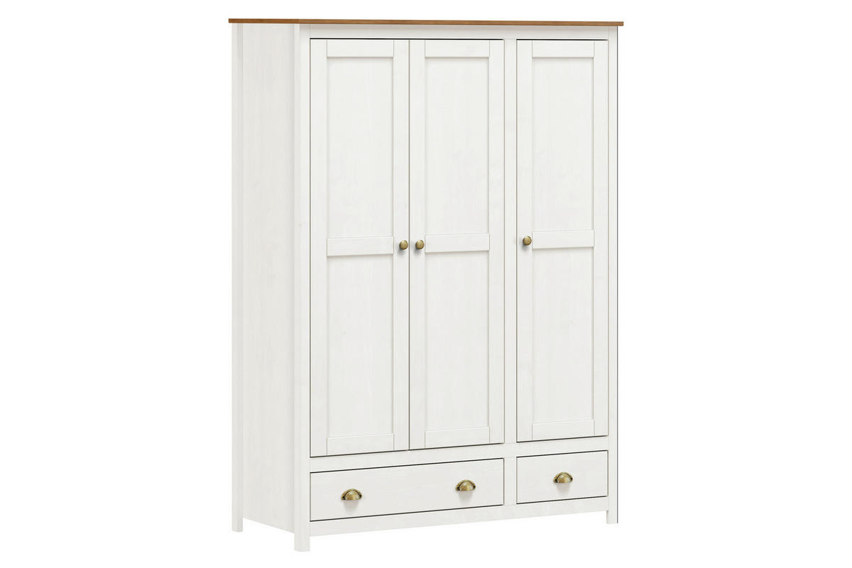 DREHTÜRENSCHRANK 136/185/54 cm,  in Weiß, 3-türig  - Messingfarben/Weiß, Natur, Holz/Metall (136/185/54cm) - Livetastic