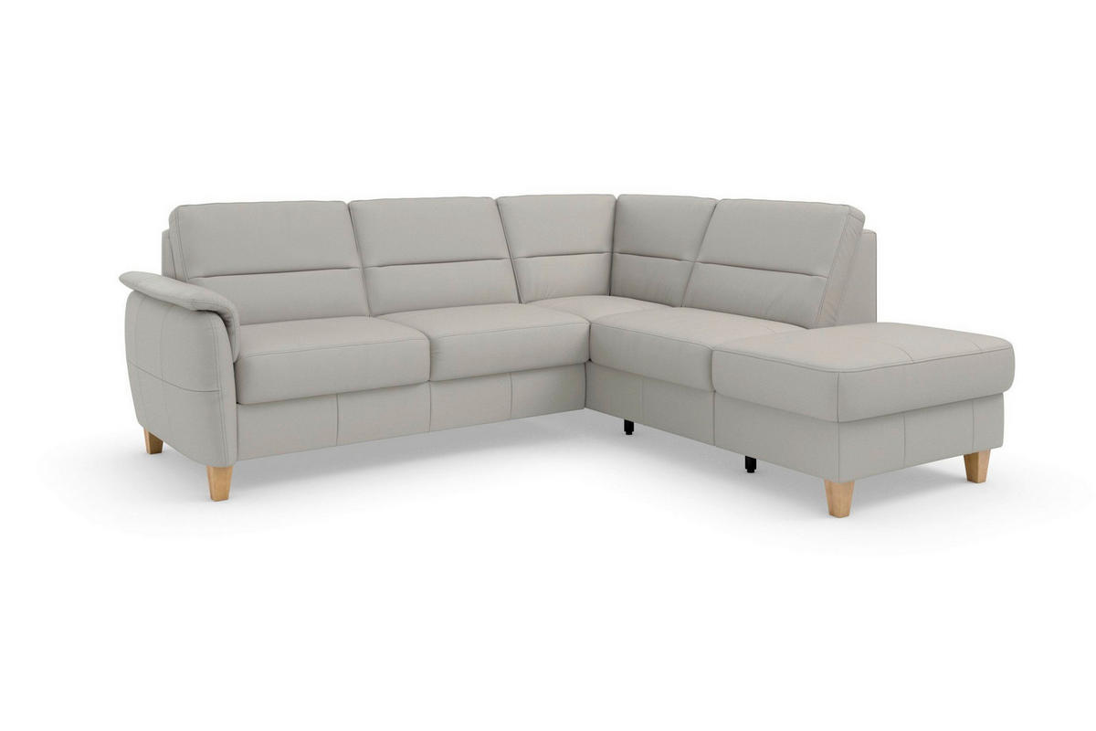 ROHOVÁ SEDAČKA, koža, svetlosivá - farba duba/svetlosivá, Basics, koža/drevo (236/212cm) - Sit & More