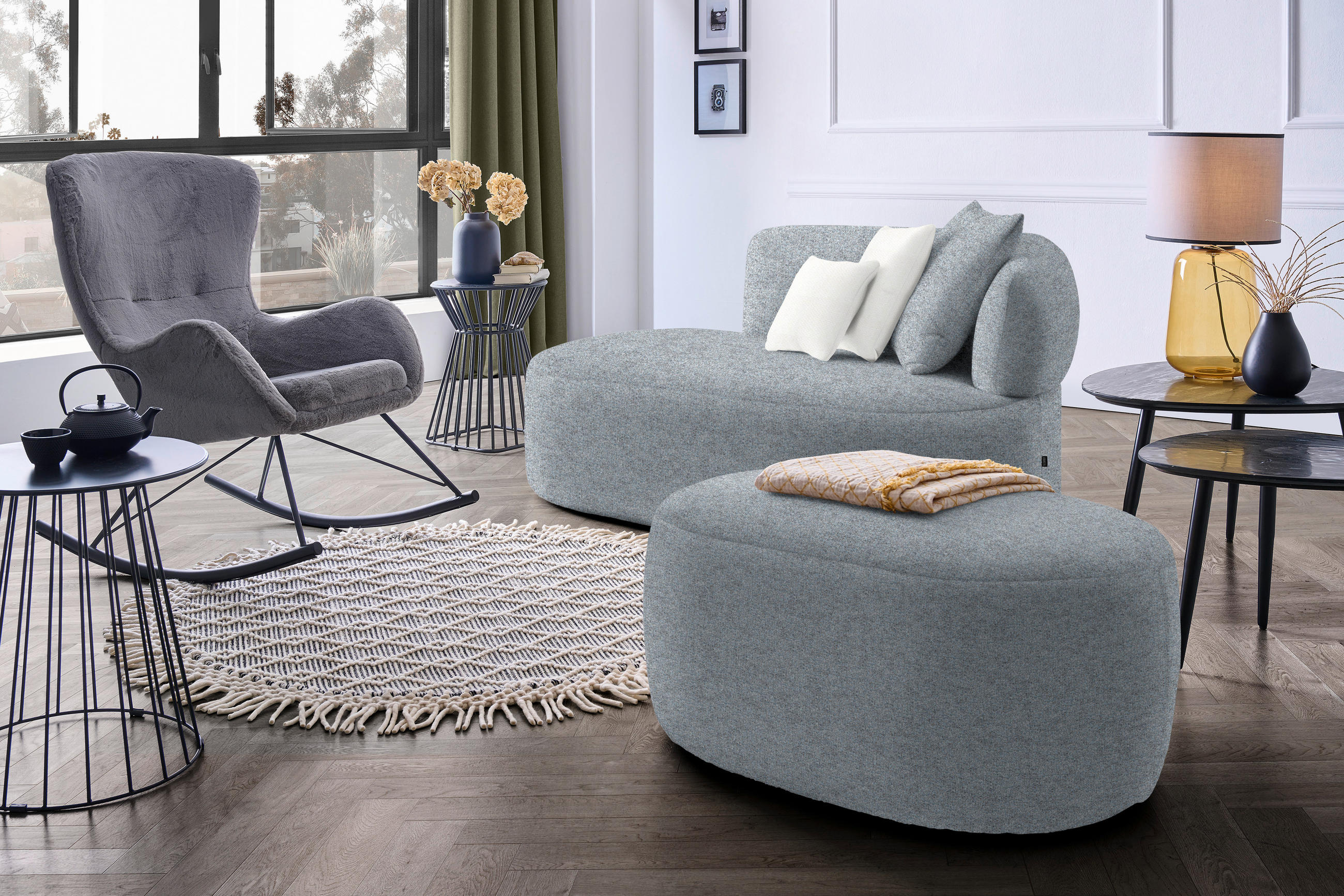 RÉCAMIERE in Chenille Beige, Graubraun  - Beige/Graubraun, MODERN, Kunststoff/Textil (166/86/105cm) - Hom`in