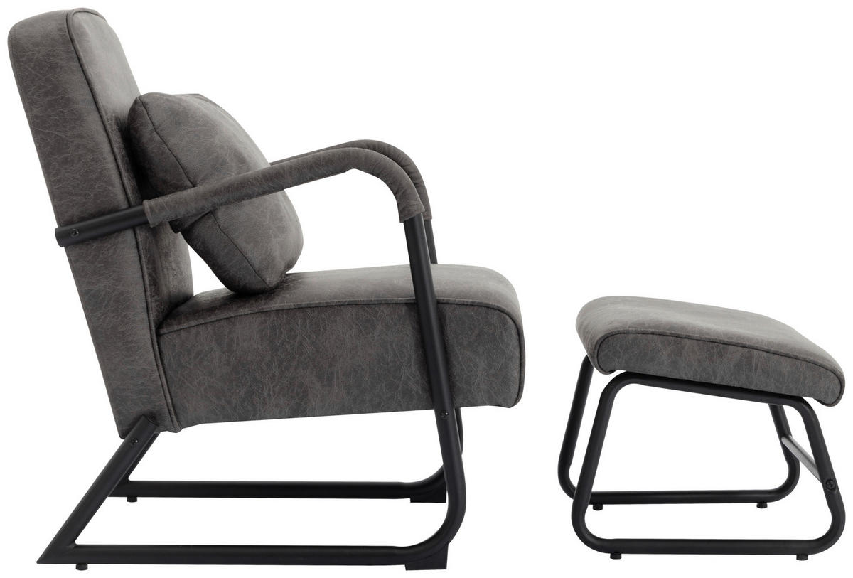 RELAXAČNÍ KŘESLO S TABURETEM, textil, šedá - šedá/černá, Design, kov/textil (80/85/57cm) - Livetastic