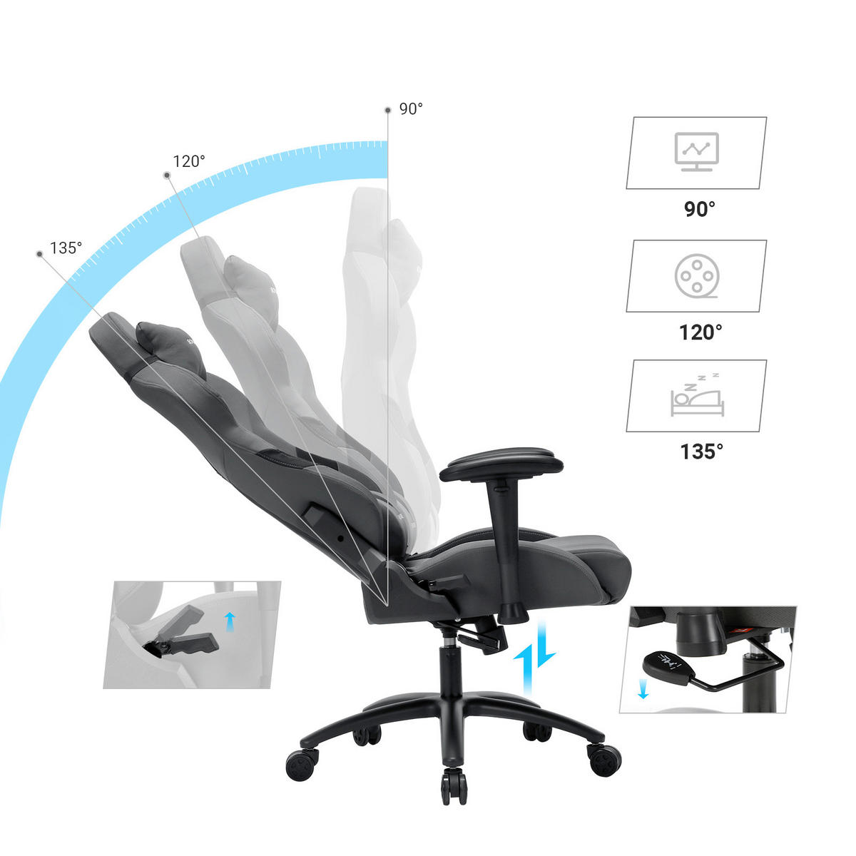 CHEFSESSEL Perkal Schwarz, Dunkelgrau  - Dunkelgrau/Schwarz, Basics, Kunststoff/Textil (71/129/70cm)