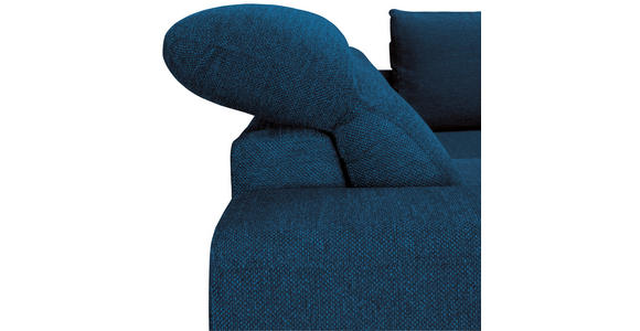 ECKSOFA Blau Chenille  inkl. Zierkissen, Bettkasten, Schlaffunktion, Rücken echt, Kopfteilverstellung, Liegefläche im Originalstoff  - Blau/Schwarz, KONVENTIONELL, Textil/Metall (266/185cm) - Carryhome