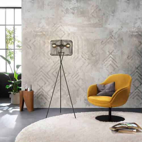 PODNA LAMPA - crna/boja peska, Dizajnerski, metal/tekstil (68/158cm) - Schöner Wohnen