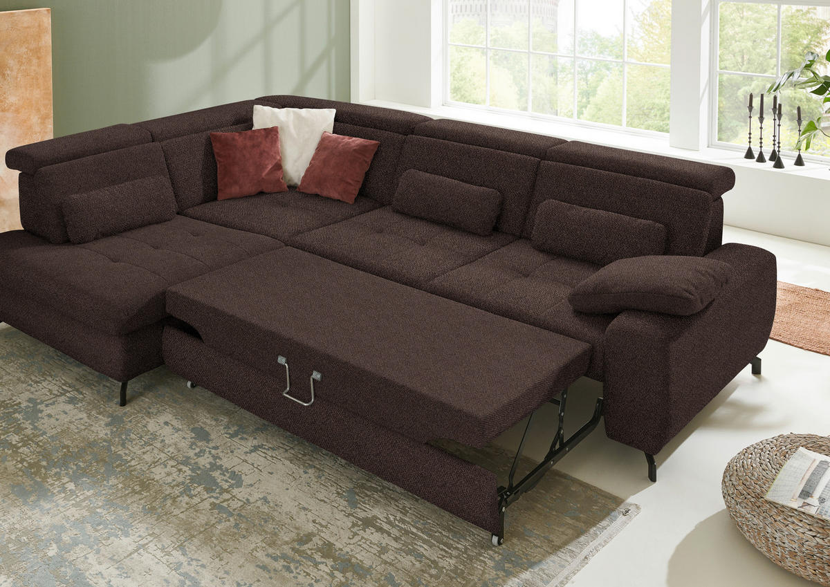 ECKSOFA in Chenille Dunkelbraun  - Dunkelbraun/Schwarz, Design, Textil/Metall (220/310cm) - Beldomo Style