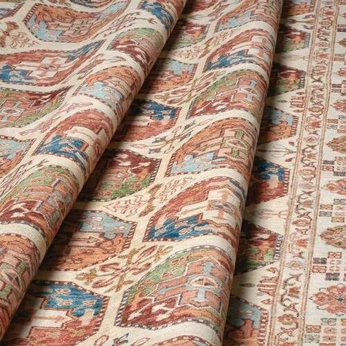 VINTAGE-TEPPICH Living Bathian 80/150 cm  in Creme, Terracotta, Graublau  - Graublau/Terracotta, LIFESTYLE, Kunststoff/Textil (80/150cm) - Lindorug