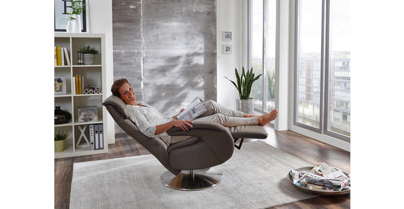 RELAXSESSEL in Leder Grau - Grau, KONVENTIONELL, Leder/Metall (70/114/80cm) - Cantus