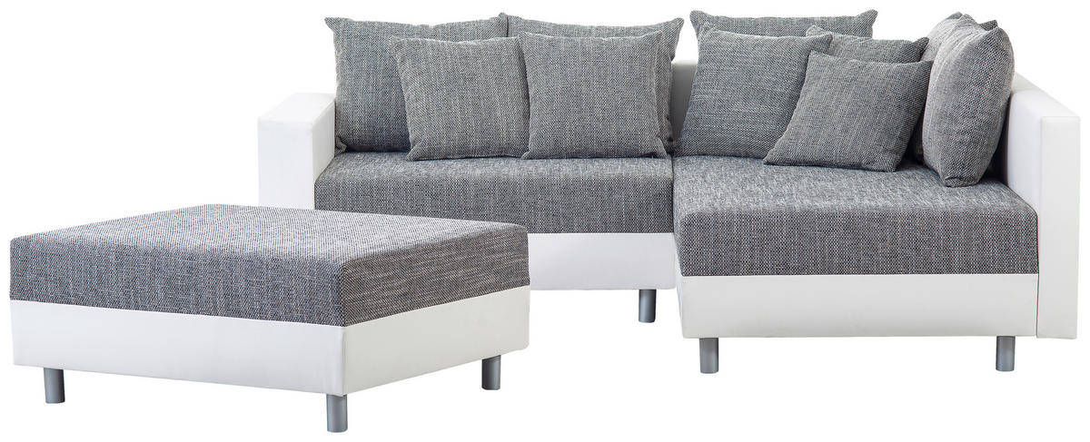 ECKSOFA inkl. Hocker tekstil  siva   - bijela/siva, Design, tekstil/plastika (215/185cm) - Livetastic