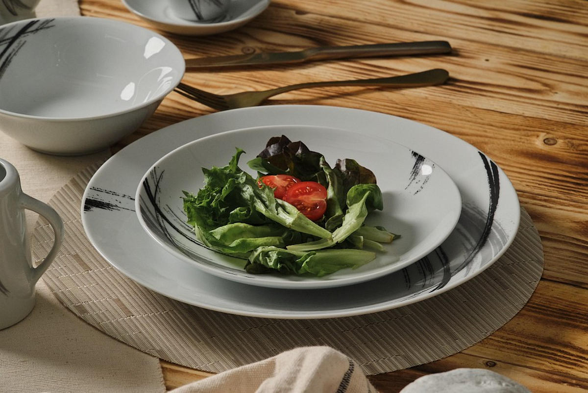 KOMPLETT SERVIS Roma 62 delar  - vit/grå, Basics, keramik - Novel