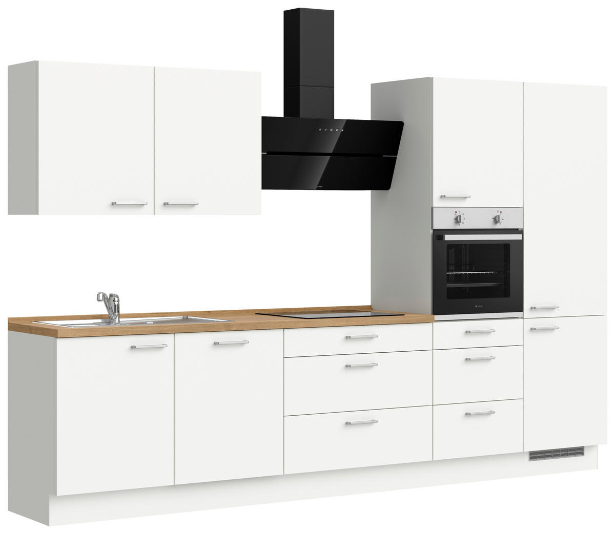 KÜCHENBLOCK 330 cm   in Weiß, Eichefarben  - Edelstahlfarben/Eichefarben, MODERN, Holzwerkstoff/Metall (330cm) - Nobilia