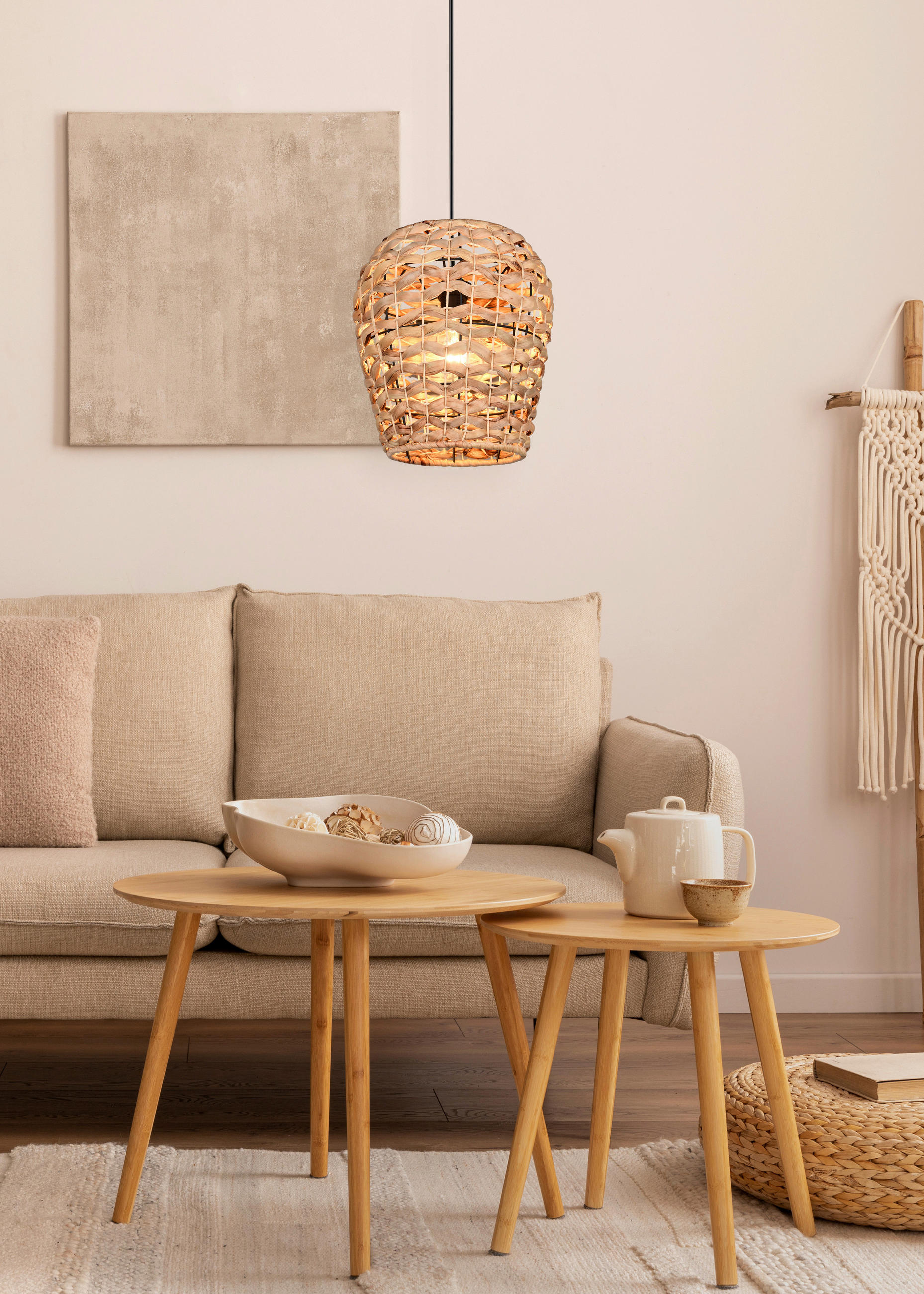 HÄNGLAMPA 29/150 cm  - brun/svart, Natur, metall/naturmaterial (29/150cm)