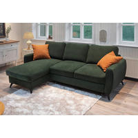 ECKSCHLAFSOFA JEFFREY Mikrovelours Dunkelgrün  inkl. Zierkissen, Rückenkissen, Stauraum  - Dunkelgrün/Schwarz, KONVENTIONELL, Textil/Metall (230/150cm) - Livetastic